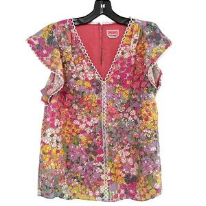 Kate Spade Mainline Floral Dots Burnout Blouse size M